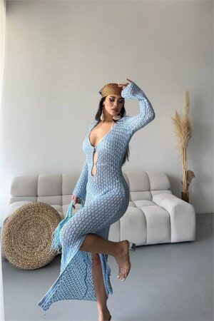 Paréo tricoté rose longueur maxi