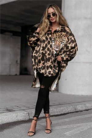 Chemise tunique à imprimé léopard en tissu